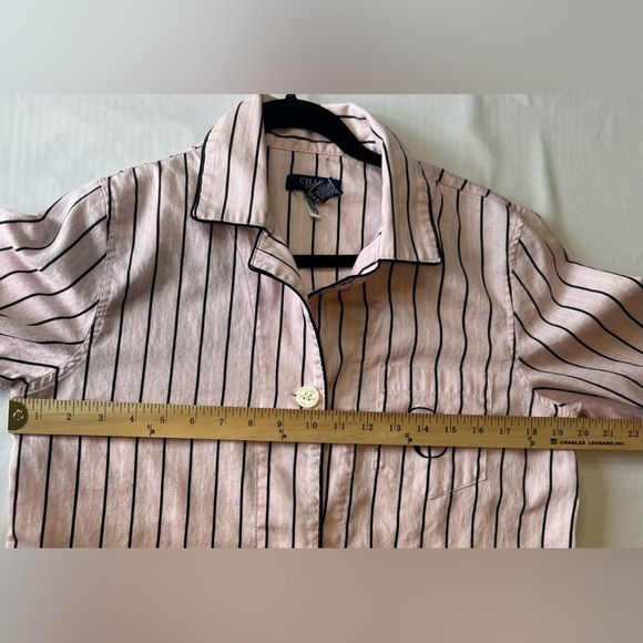Chaps Women’s Sleepshirt Medium Long Sleeve Pink w/ Blue Stripes Button Up - Picture 2 of 6